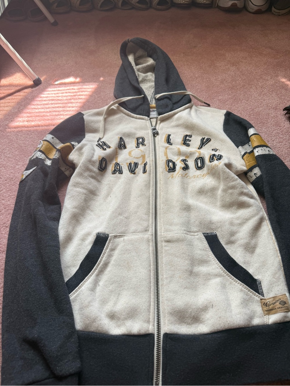 Harley-Davidson Cream, Black & Gold women Zip Hoodie
